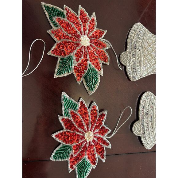 Vtg Avon Shimmering Holiday Ornaments Set: 2 Bells, 1 Dove, and 2 Poinsettia‎ - Picture 3 of 5